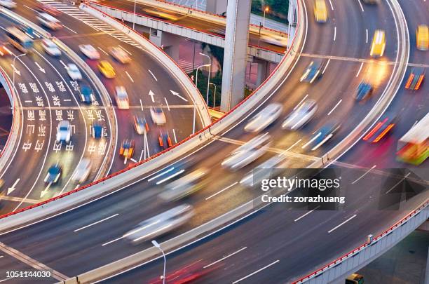 city viaduct traffic at road intersection, shanghai, china - bridge architecture up close night stock pictures, royalty-free photos & images