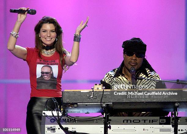 Shania Twain and Stevie Wonder during VH1 Divas Duets: A Concert to Benefit the VH1 Save the Music Foundation - Show at MGM Grand Garden Arena in Las...