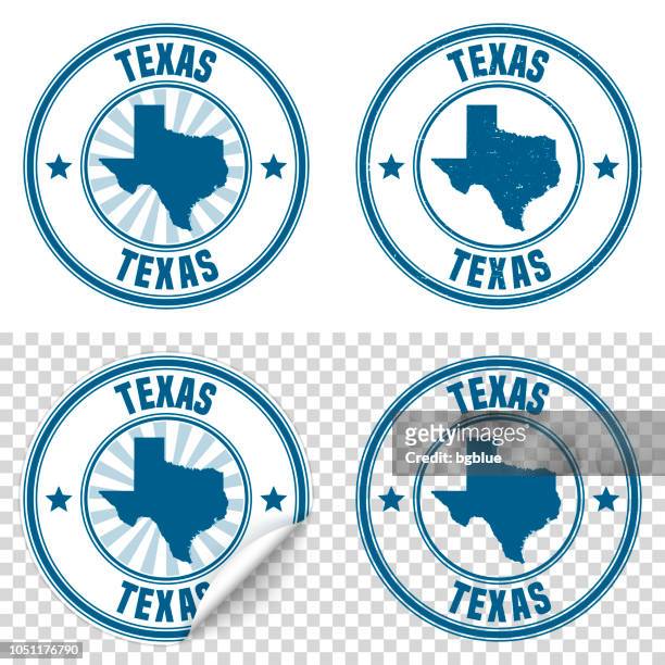 texas - blue sticker and stamp with name and map - texas stock illustrations