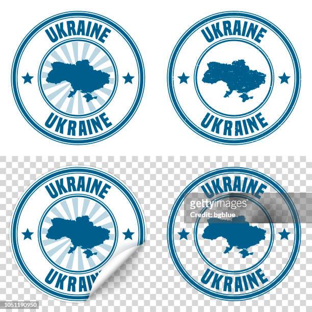 illustrazioni stock, clip art, cartoni animati e icone di tendenza di ucraina - adesivo blu e timbro con nome e mappa - kiev