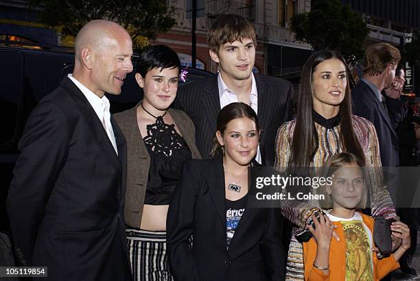 Bruce Willis, Ashton Kutcher and Demi Moore with daughters