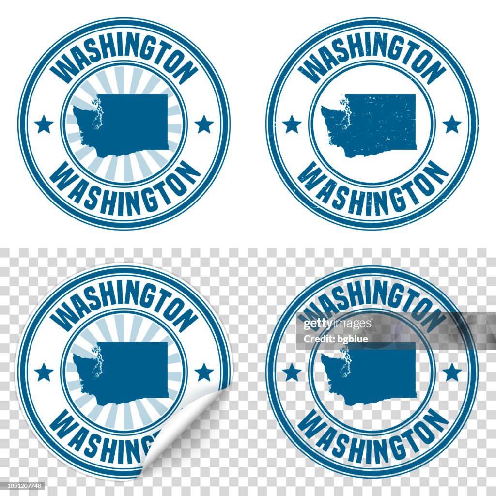 Washington - Blue sticker and stamp with name and map