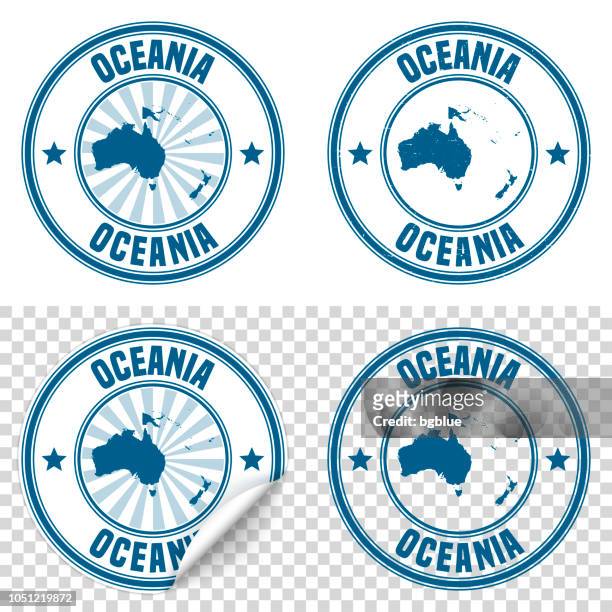 oceania - blue sticker and stamp with name and map - solomon islands stock illustrations