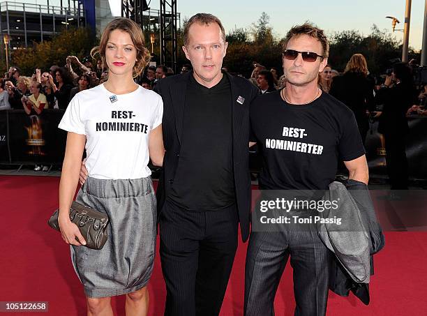 Jessica Schwarz, Hans-Christian Schmid and Thomas Kretschmann arrive for the German TV Award 2010 at Coloneum on October 9, 2010 in Cologne, Germany.