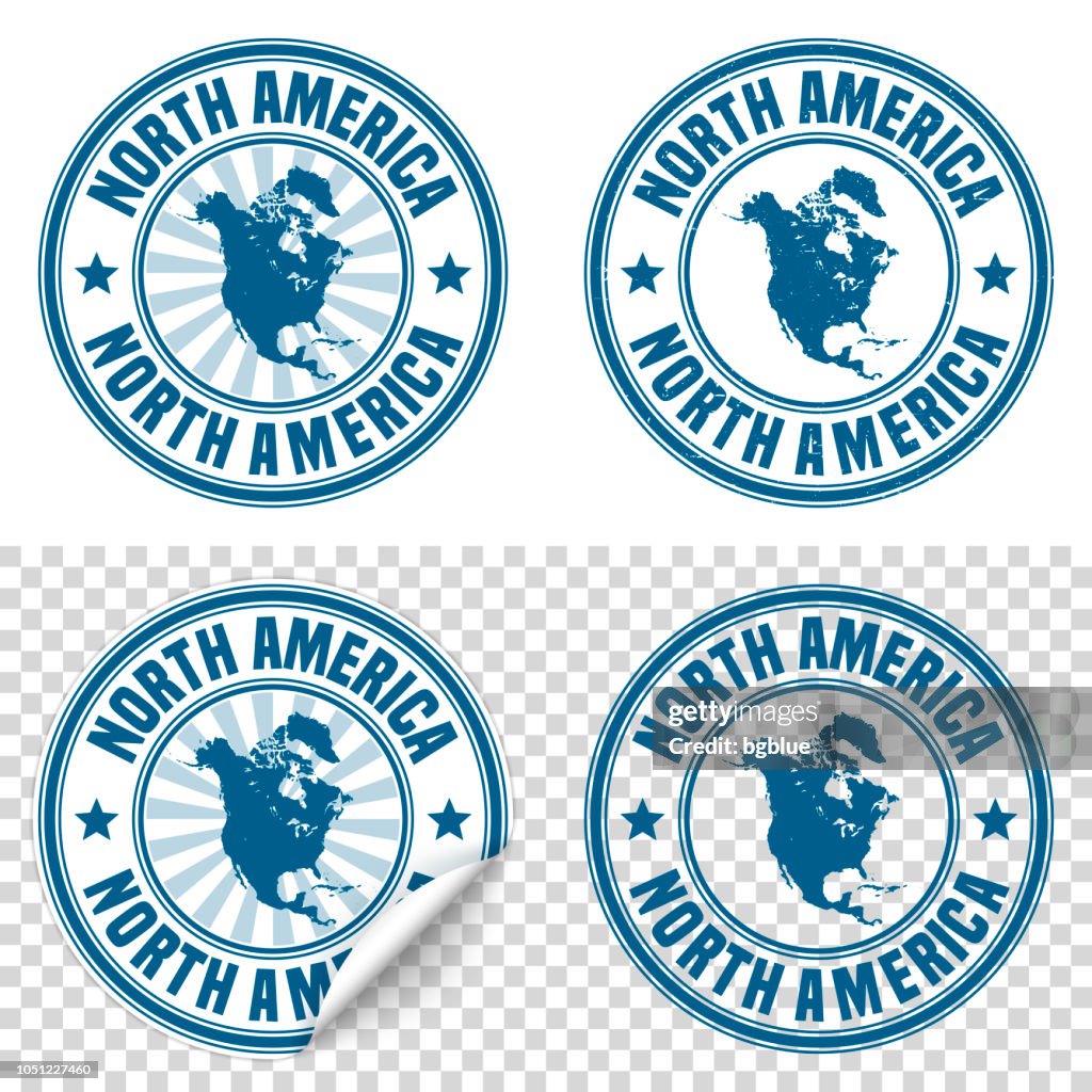 North America - Blue sticker and stamp with name and map