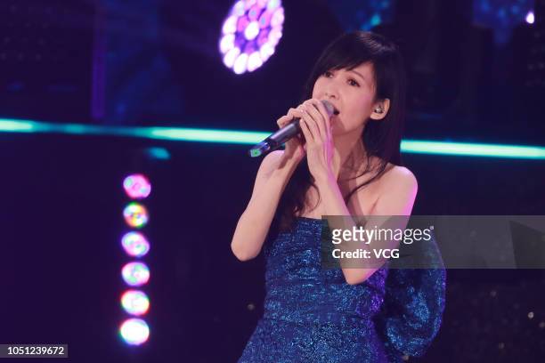Singer Vivian Chow performs onstage during a TVB show at Hong Kong Coliseum on October 7, 2018 in Hong Kong, China.