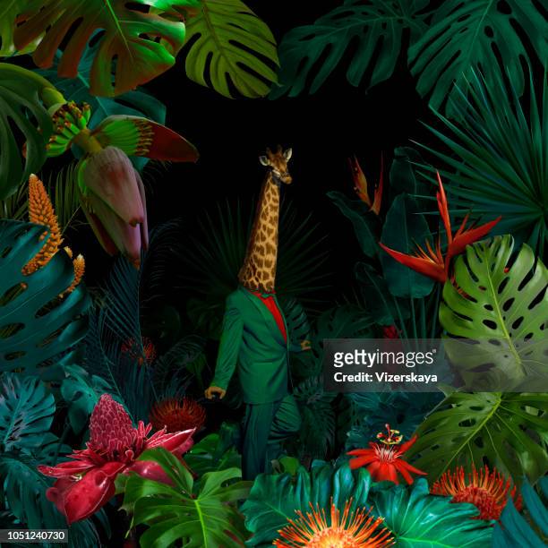 surreal jungle portrait - modern art stock pictures, royalty-free photos & images
