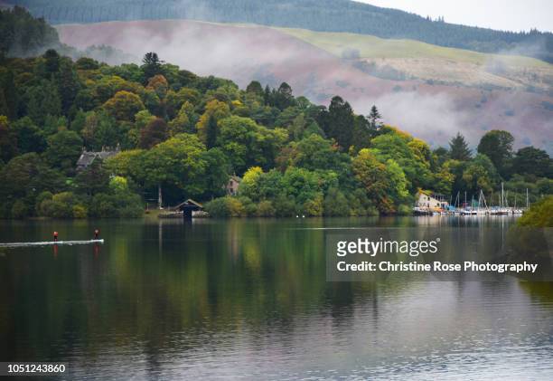 rising mist on derwentwater - keswick stock pictures, royalty-free photos & images