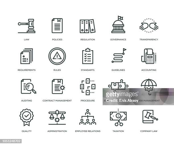 compliance icons - line series - conformity stock illustrations