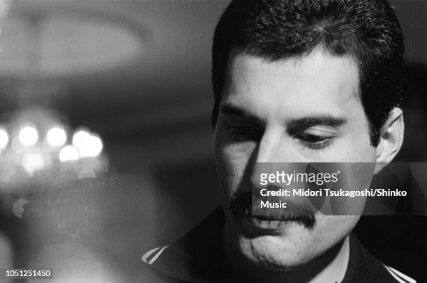 Freddie Mercury of Queen, interview and photo session for 'Music Life' magazine, on the band's Hot Space Japan tour at a hotel in Fukuoka, Japan, 19...