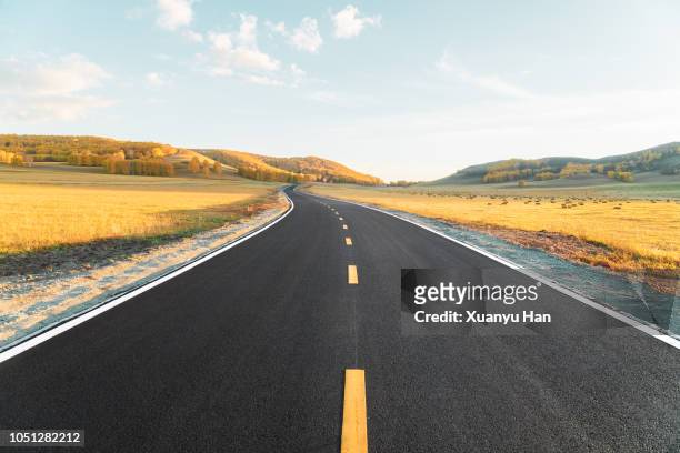 the road of autumn - dividing line road marking stockfoto's en -beelden