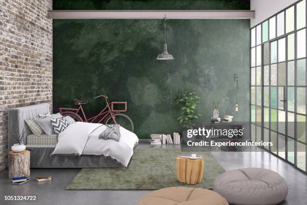 intérieur moderne chambre avec mur blanc pour l’espace de copie - loft brique photos et images de collection