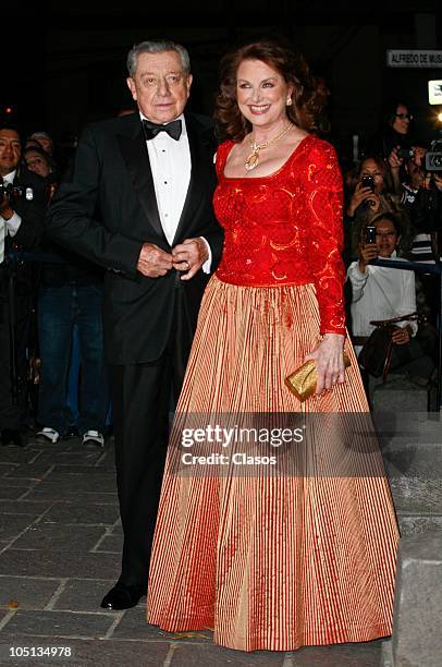 Miguel Aleman and companion attend to the wedding of Maria Elena Torruco and Carlos Slim Domit at San Agustin Church on October 9, 2010 in Mexico...