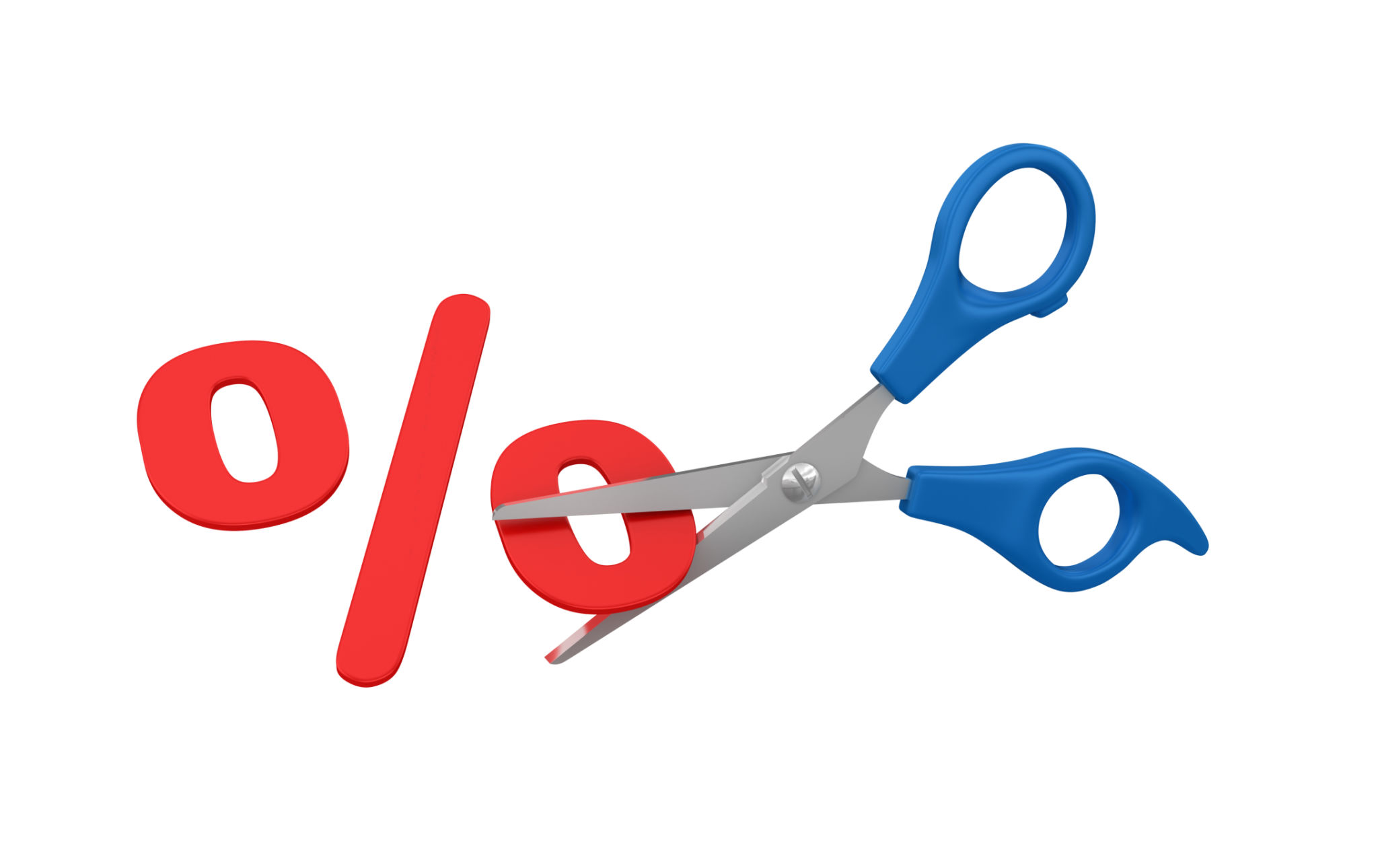 Scissors Cutting Percentage Sign - 3D Rendering Scissors Cutting Percentage Sign - 3D Rendering