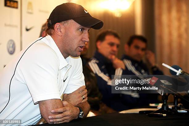 Simon Elliott of the All Whites speaks to the media during a New Zealand All Whites/Paraguay press conference at the Intercontinental Hotel on...