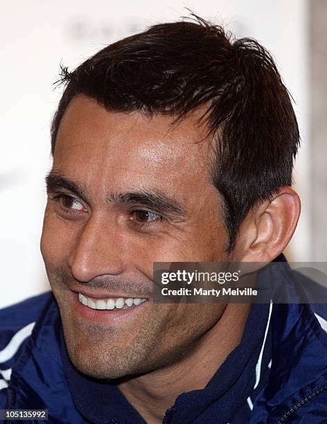 Justo Wilmar of Paraguay speaks to the media during a New Zealand All Whites/Paraguay press conference at the Intercontinental Hotel on October 11,...