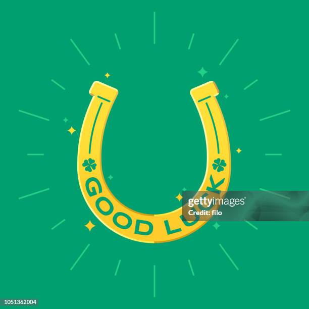 lucky horseshoe - golden horseshoe stock illustrations
