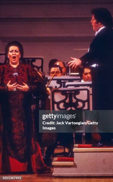 Spanish soprano Montserrat Caballe performs with conductor James Levine at the taping for the Public Broadcasting System television program 'Gala of...