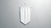 Blank white rhombus pennant mockup, wall mounted