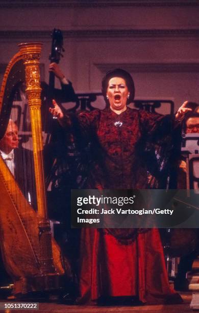 Spanish soprano Montserrat Caballe performs at the taping for the Public Broadcasting System television program 'Gala of Stars 1981' at Carnegie...