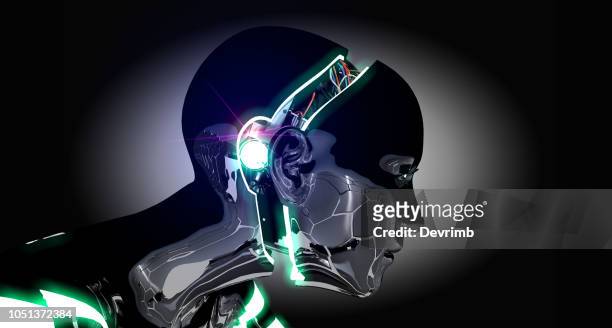 profile view of the cyborg - cyborg stock pictures, royalty-free photos & images