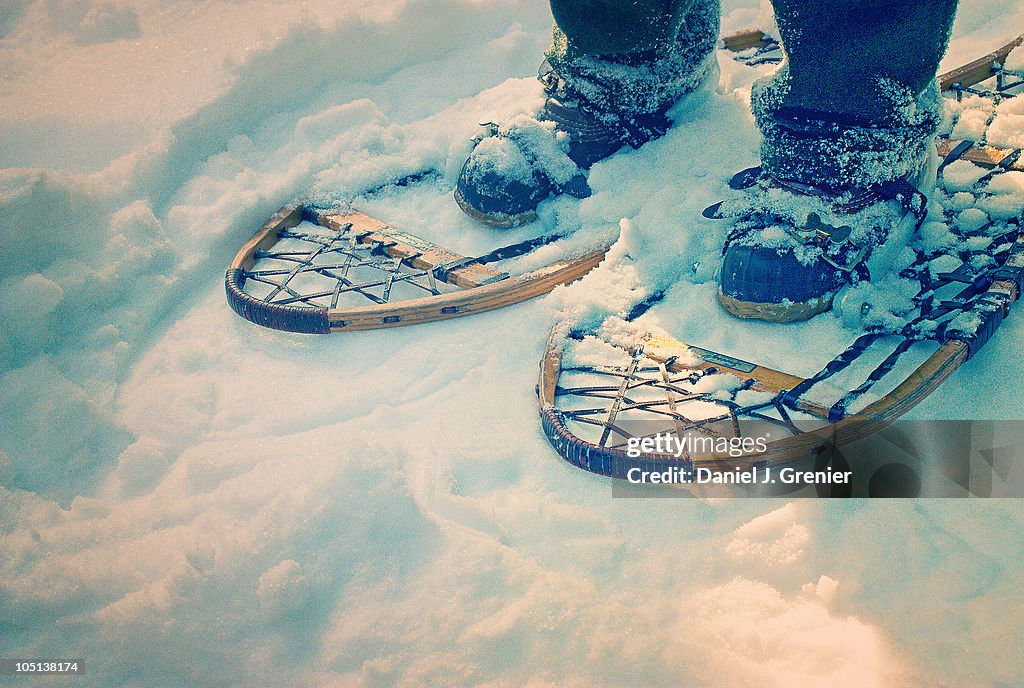 Wooden Snowshoes in Snow