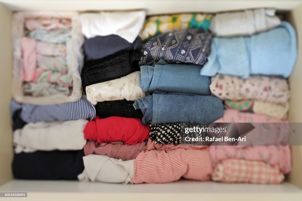 Drawer Full of Organized Young Girl Clothing