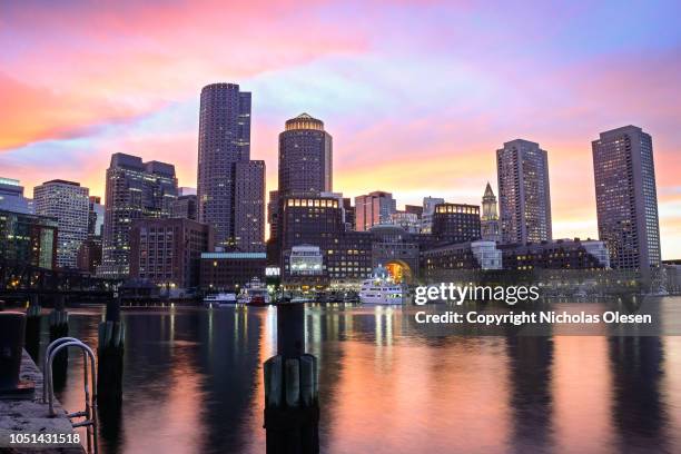 boston skyline sunset - boston waterfront stock pictures, royalty-free photos & images