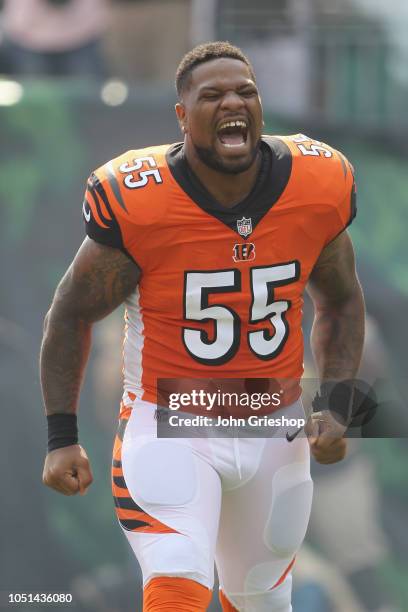 Vontaze Burfict of the Cincinnati Bengals takes the field for the game against the Miami Dolphins at Paul Brown Stadium on October 7, 2018 in...