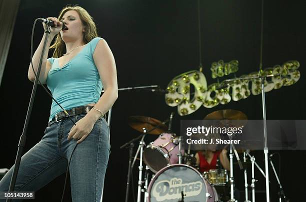Brett Anderson and Torry Castellano of the Donnas during Lollapalooza 2003 Tour Opening Night - Indianapolis at Verizon Wireless Music Center in...