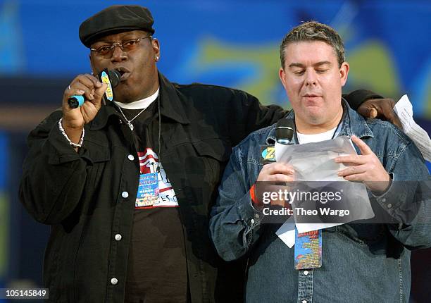 Randy Jackson and Z100's Elvis Duran during Z100's Zootopia 2003 - Show at Giants Stadium in East Rutherford, New Jersey, United States.