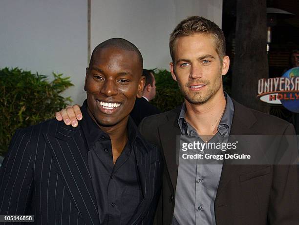 Tyrese & Paul Walker during The World Premiere Of "2 Fast 2 Furious" - Arrivals at Universal Amphitheatre in Universal City, California, United...