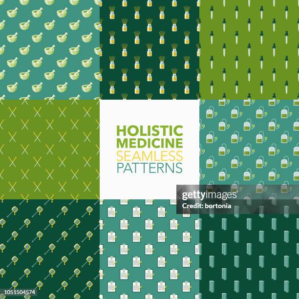 holistic medicine seamless pattern set - dropper bottle vector stock illustrations