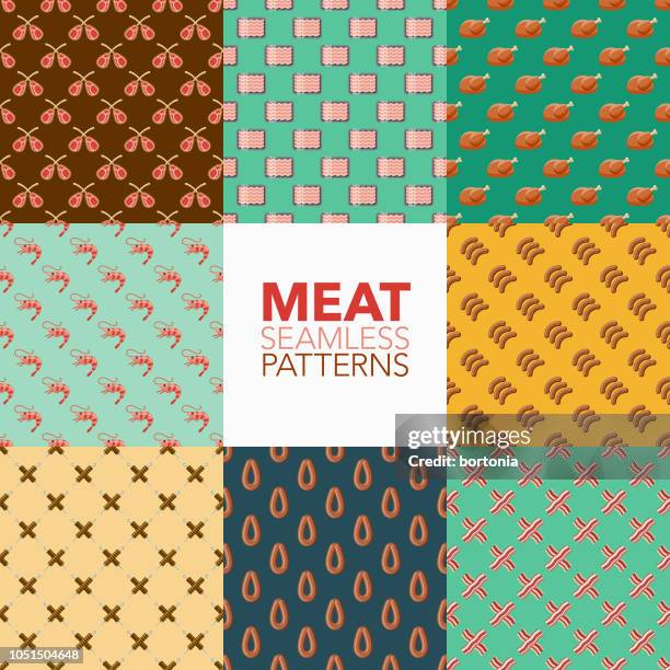 meat seamless pattern set - bacon background stock illustrations