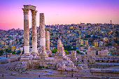 Amman Jordan sunset over Roman Ruins