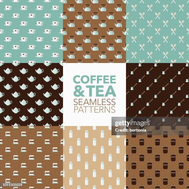 coffee & tea seamless pattern set - coffe print stock illustrations