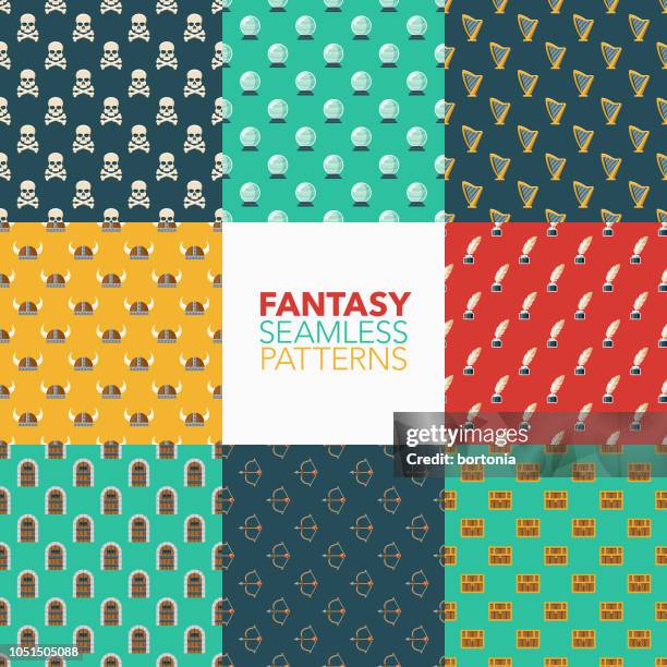 fantasy seamless pattern set - wizard magic background stock illustrations