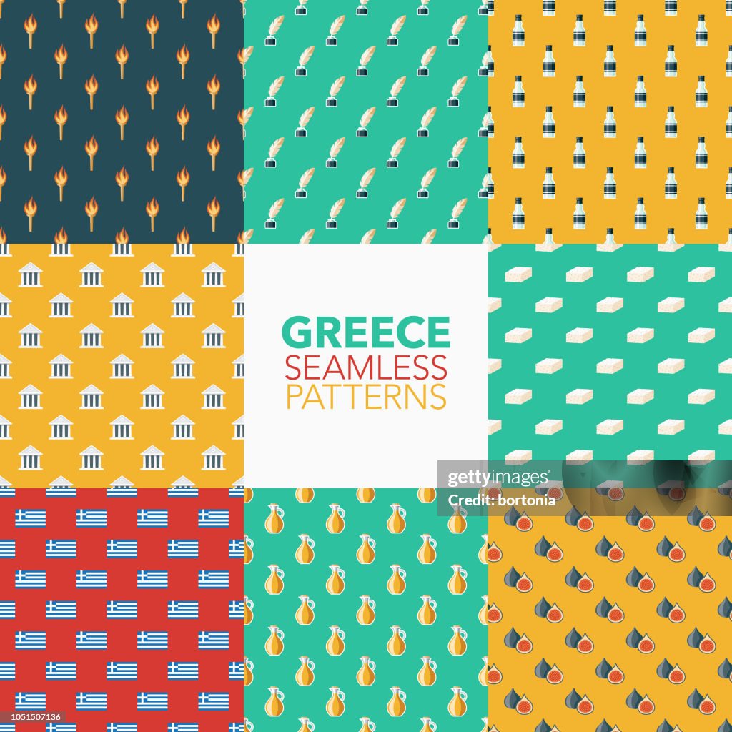 Greece Seamless Pattern Set