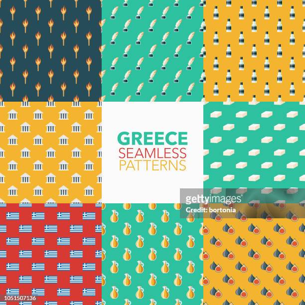 greece seamless pattern set - feta cheese stock illustrations
