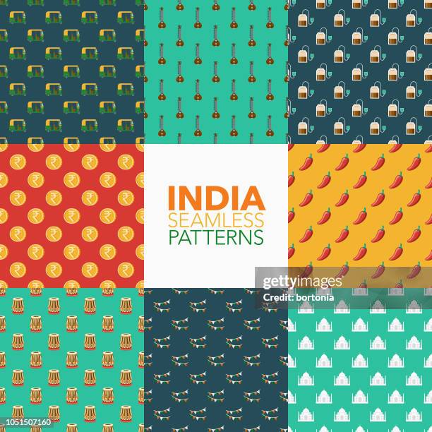 india seamless pattern set - sitar stock illustrations