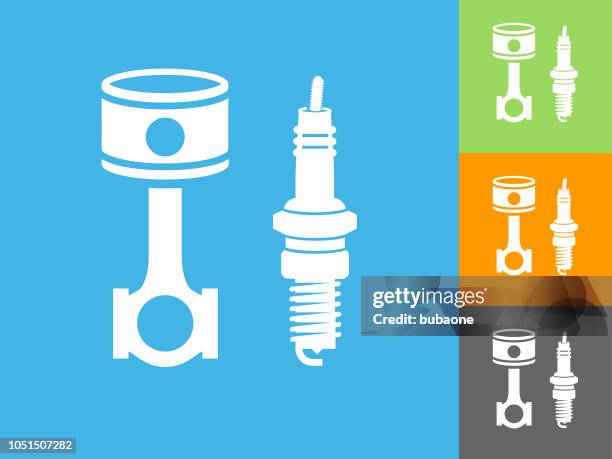 spark plug flat icon on blue background - spark plug vector stock illustrations