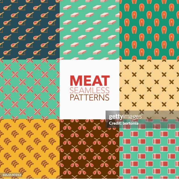 meat seamless pattern set - double hotdog stock illustrations