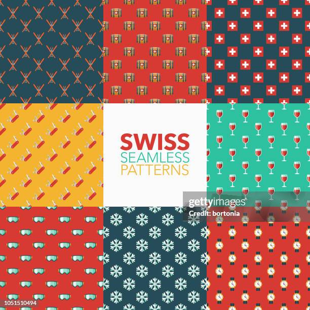 stockillustraties, clipart, cartoons en iconen met zwitserland naadloze patroon set - skibril