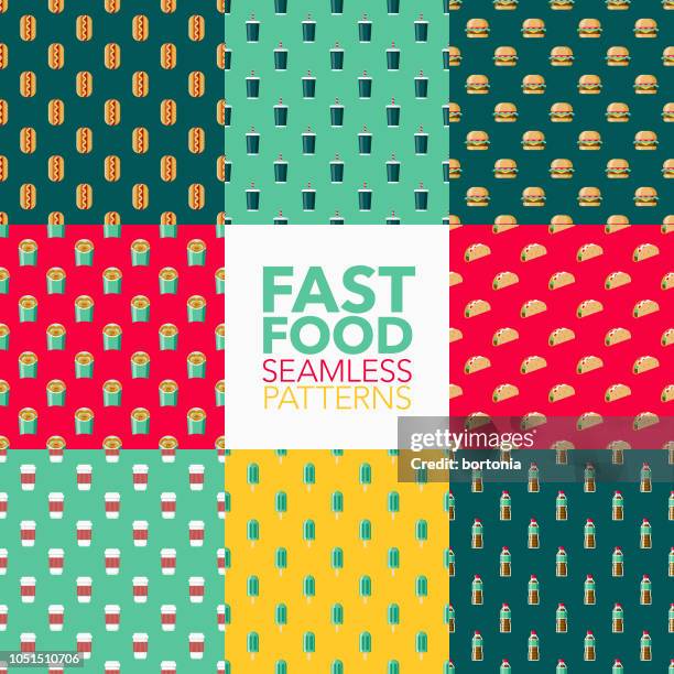 fast food seamless pattern set - chicken nugget stock illustrations