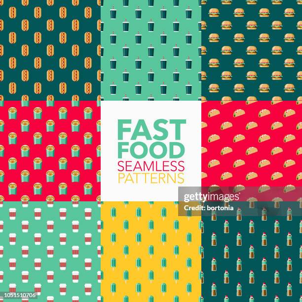 fast food seamless pattern set - mexican food background stock illustrations