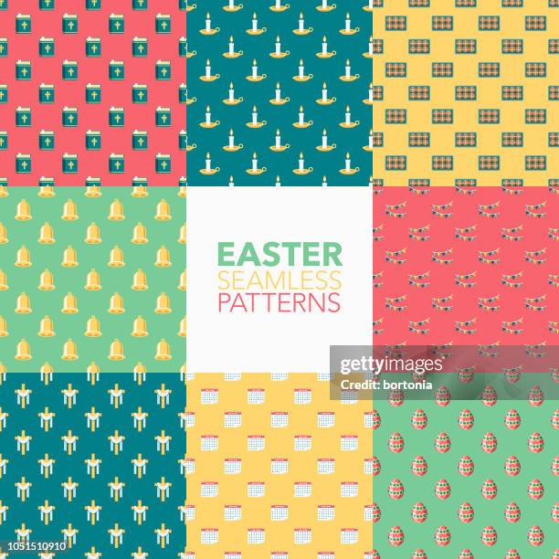 easter seamless pattern set - hot cross bun stock illustrations
