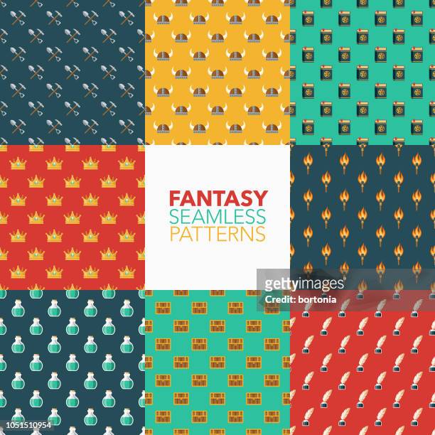 fantasy seamless pattern set - crown mines stock illustrations