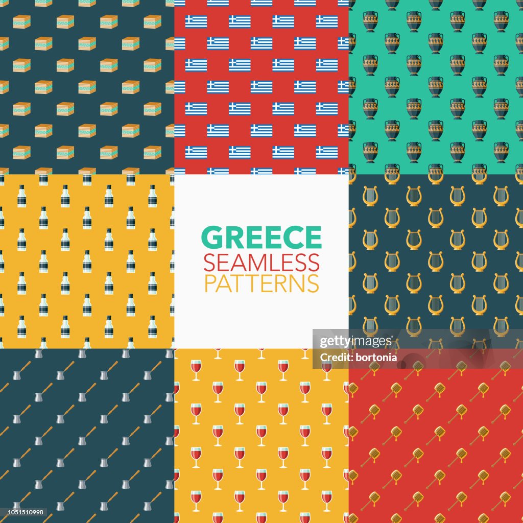 Greece Seamless Pattern Set