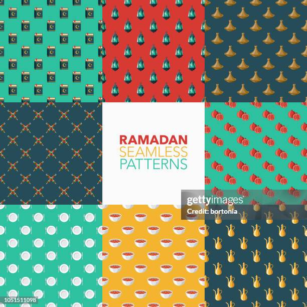 ramadan seamless pattern set - morrocan tagine stock illustrations