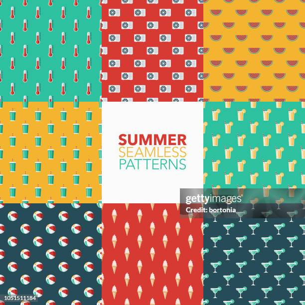 summer seamless pattern set - air conditioner outside stock illustrations